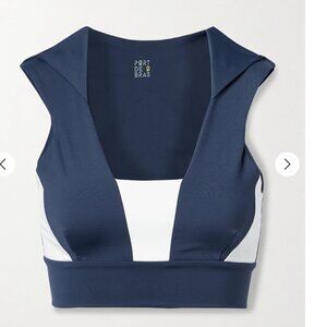 PORT DE BRAS . Paneled stretch-jersey sports bra . Navy . Size: small